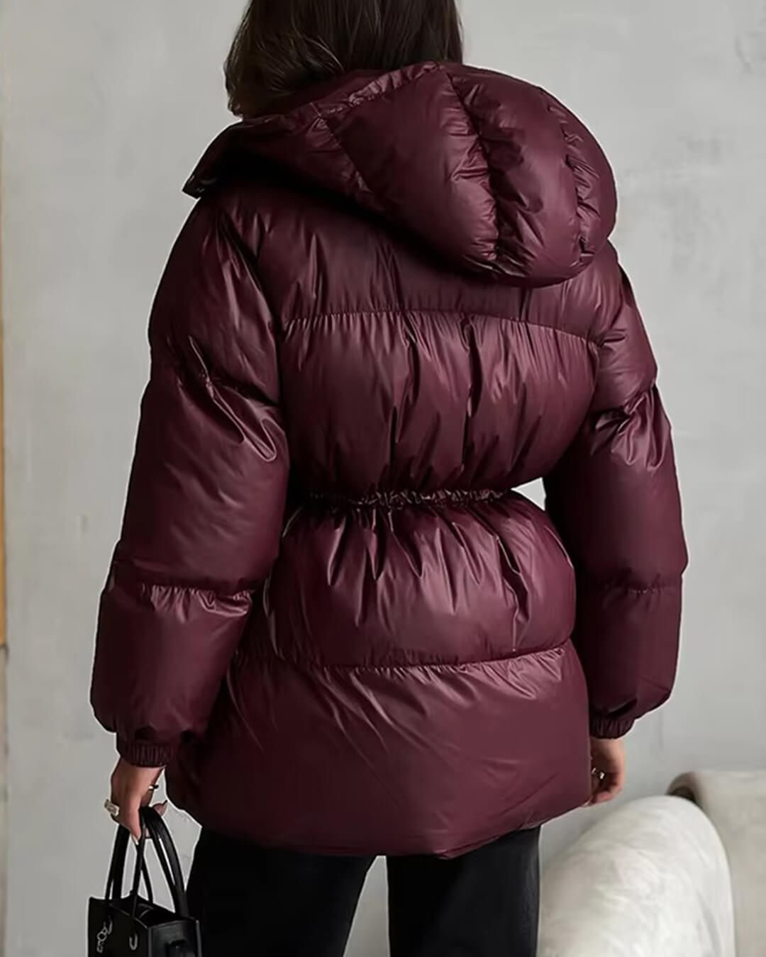 Drawstring Hooded Puffer Coat burgundy image 2 