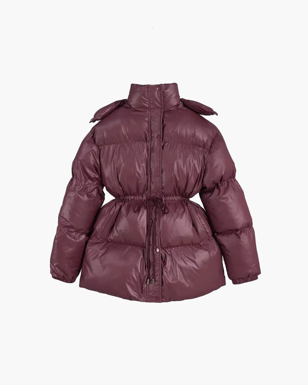 Drawstring Hooded Puffer Coat burgundy image 1 