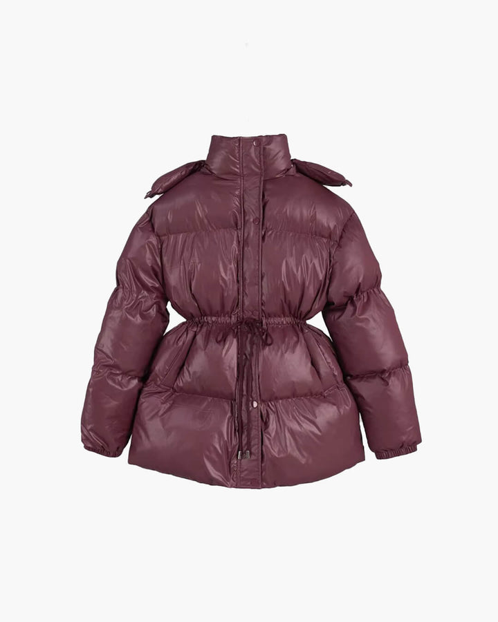 Drawstring Hooded Puffer Coat burgundy image 1 