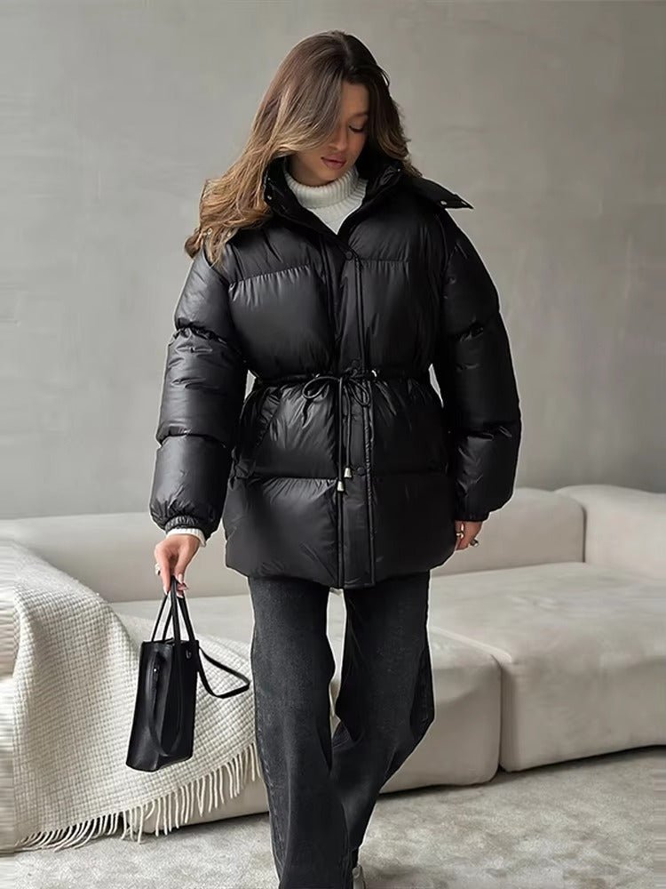 Drawstring Hooded Puffer Coat black image 2 