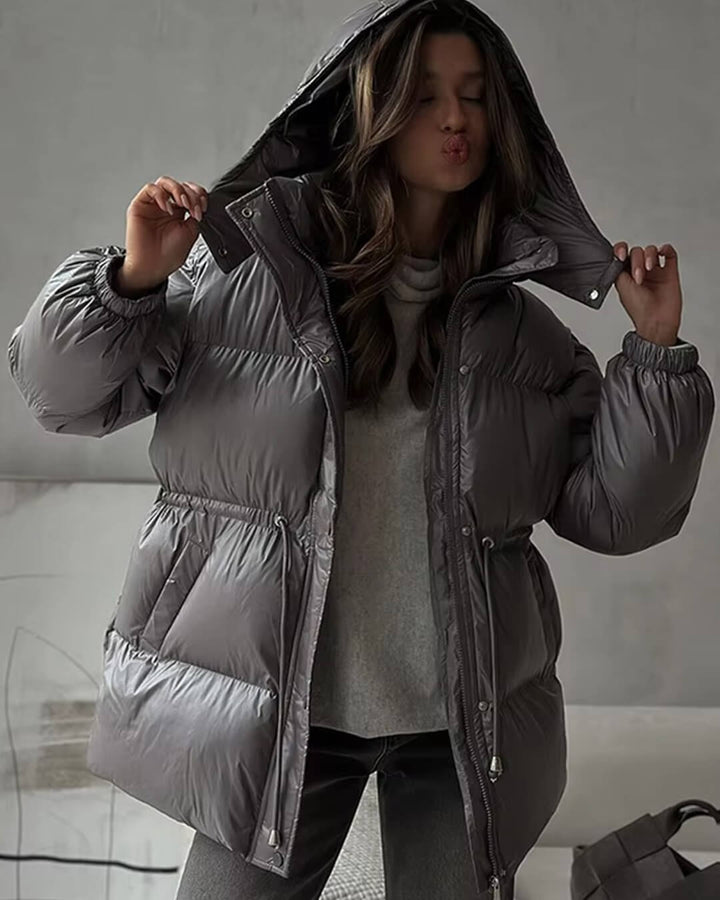 Drawstring Hooded Puffer Coat dark gray image 2 