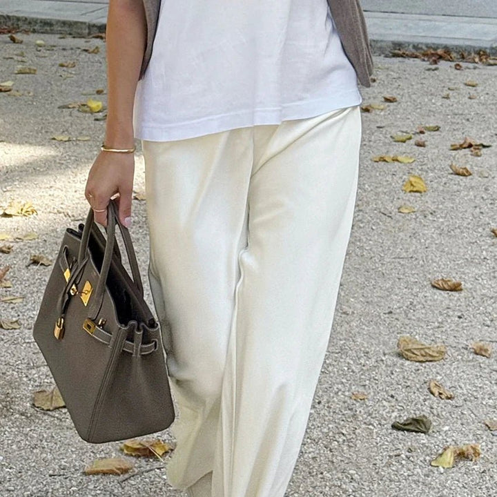 Satin Flare Leg Pants beige image 1 