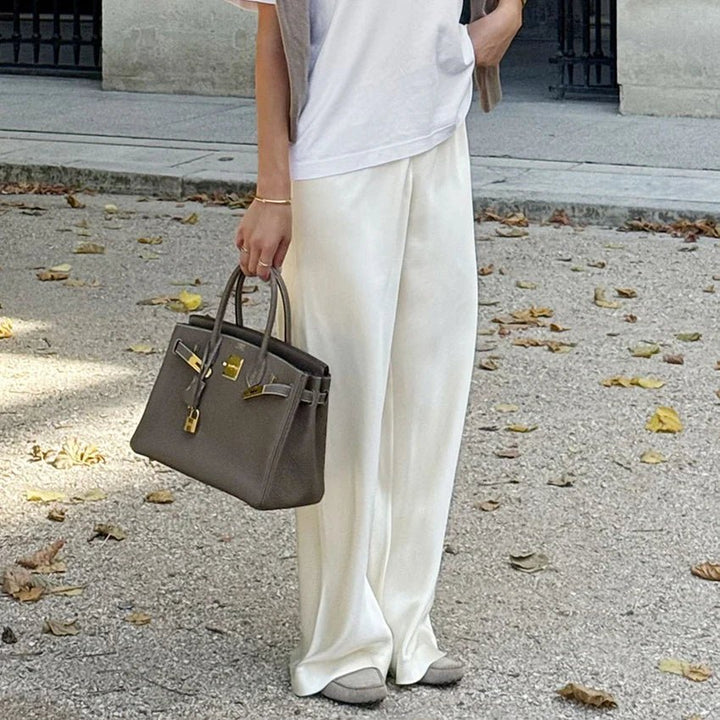 Satin Flare Leg Pants beige image 2 