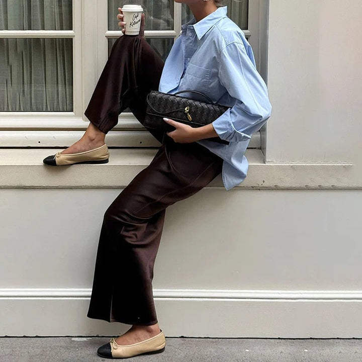 Satin Flare Leg Pants black image 2 