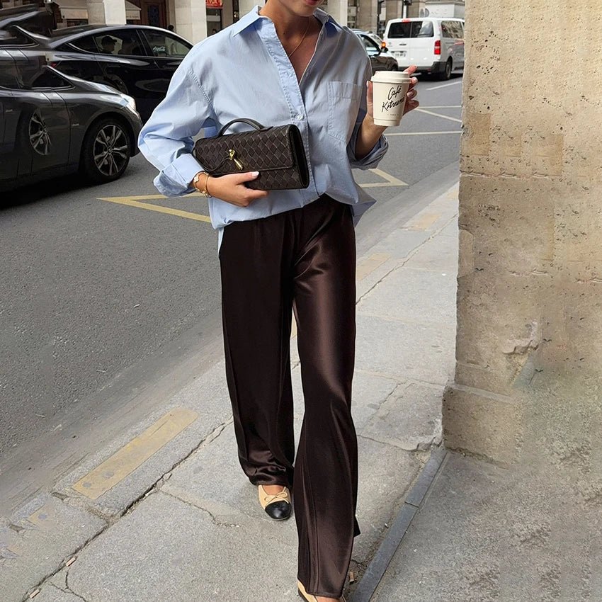 Satin Flare Leg Pants brown image 1 