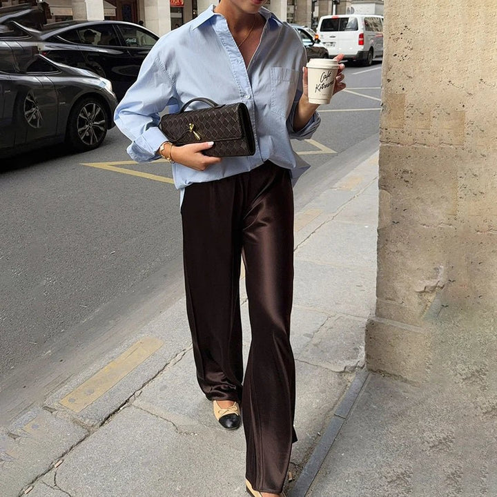 Satin Flare Leg Pants brown image 1 