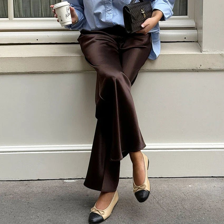 Satin Flare Leg Pants brown image 4 