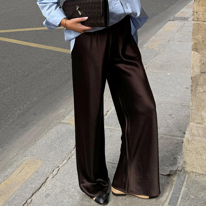 Satin Flare Leg Pants brown image 2 