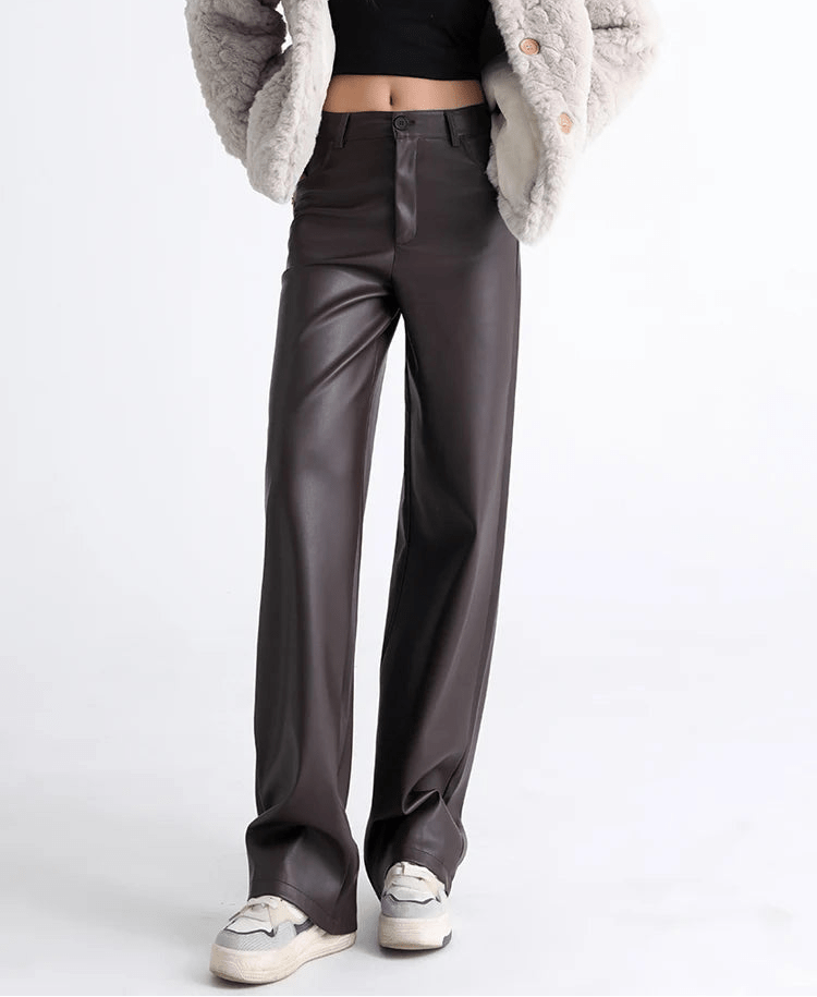 High Waisted Leather Pants coffee image 4 