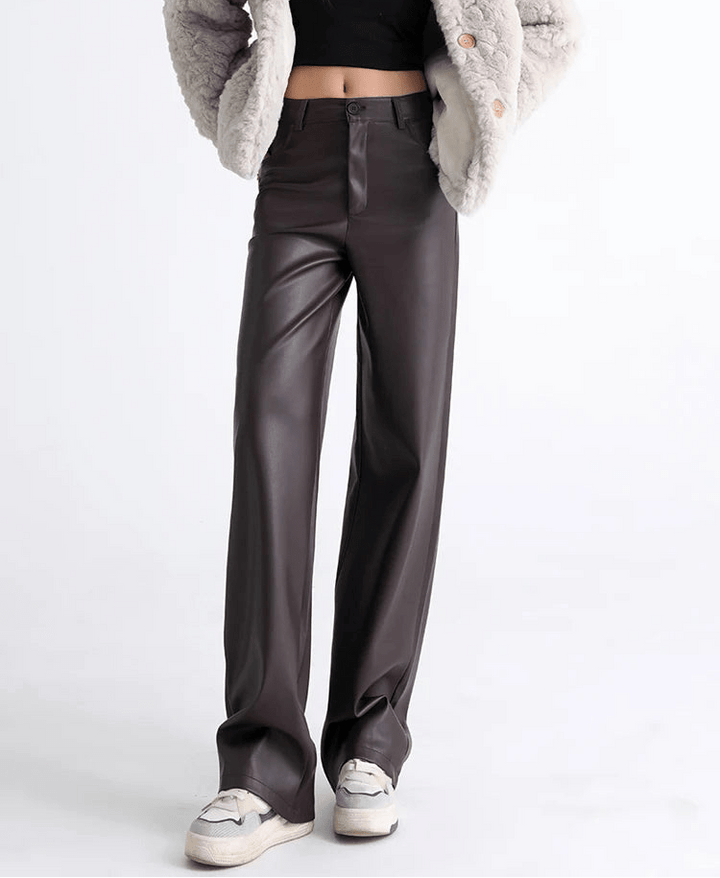 High Waisted Leather Pants coffee image 4 