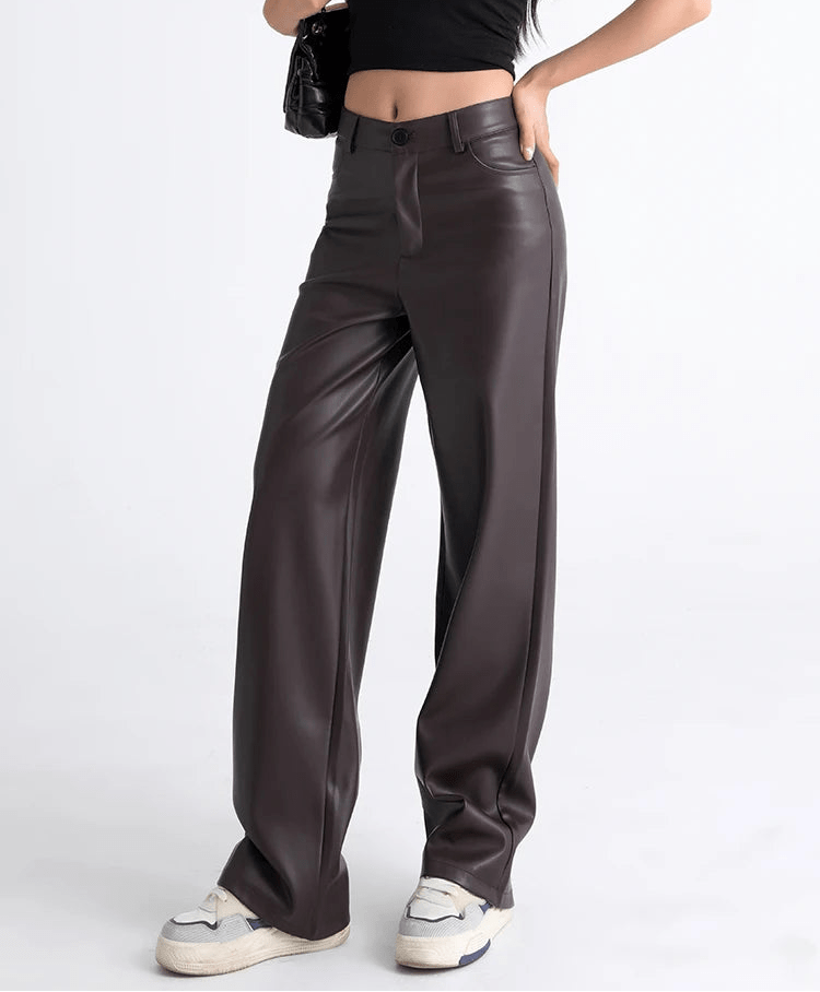 High Waisted Leather Pants coffee image 2 