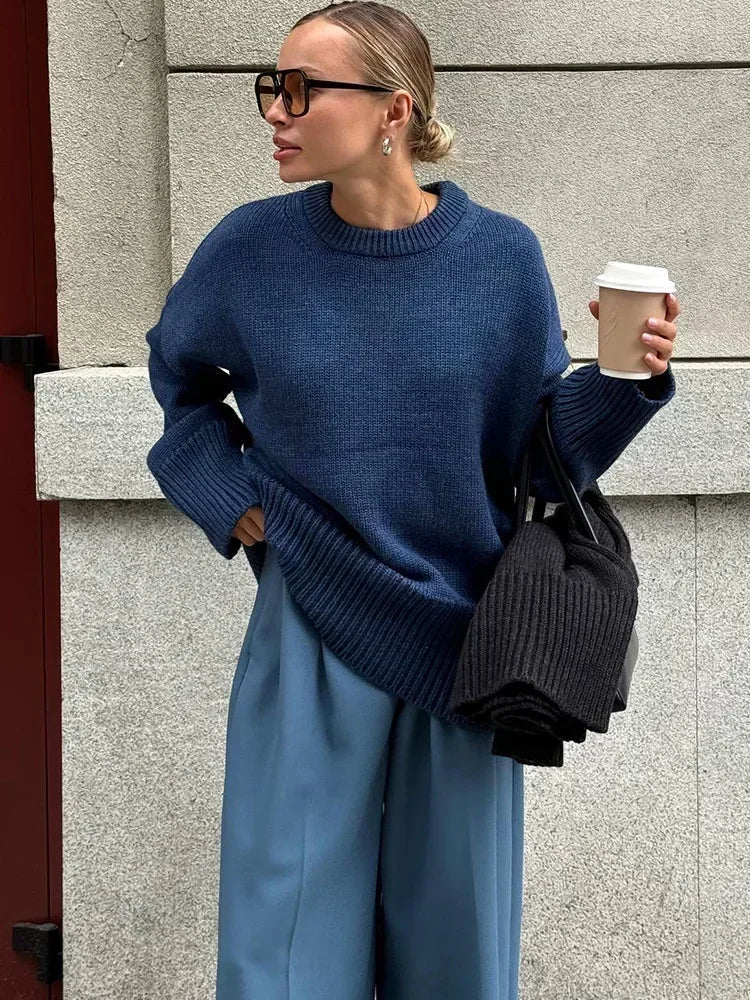 Ribbed Knit Sweater blue image 1 