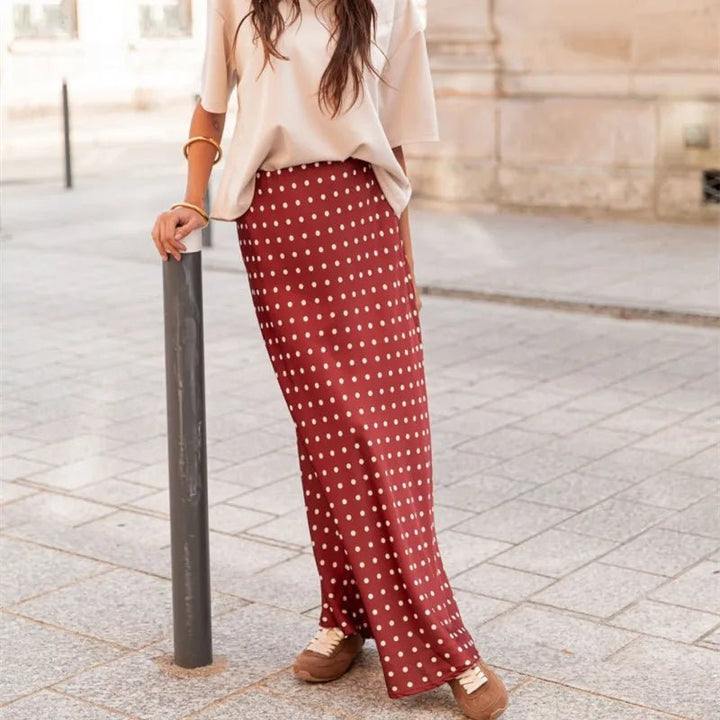 Polka Dot Satin Maxi Skirt coffee image 4 