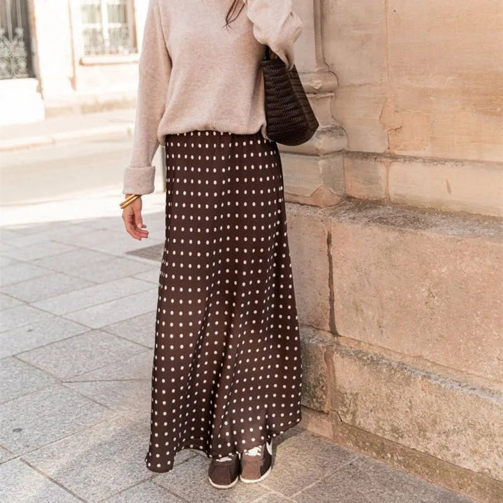 Polka Dot Satin Maxi Skirt coffee image 1 