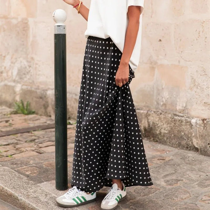 Polka Dot Satin Maxi Skirt coffee image 3 