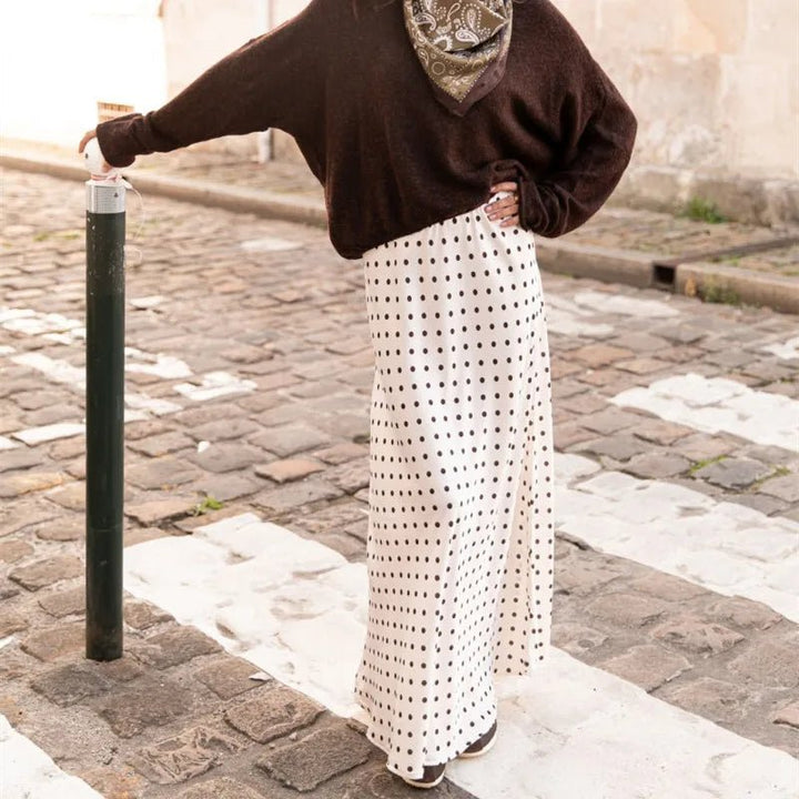 Polka Dot Satin Maxi Skirt coffee image 2 
