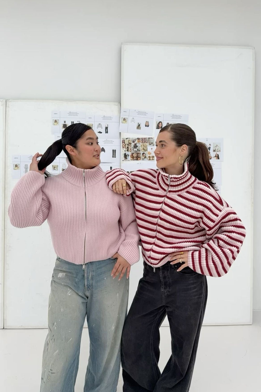 Oversized Ribbed Zip-Up Sweater pink image 3 
