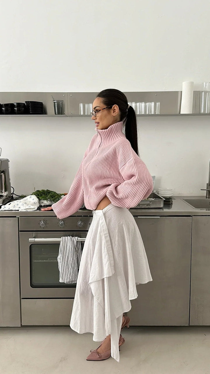 Oversized Ribbed Zip-Up Sweater pink image 7 