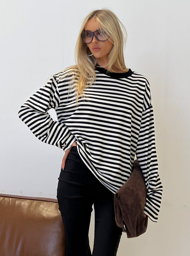 Striped Oversized Knit Sweater black image 1 