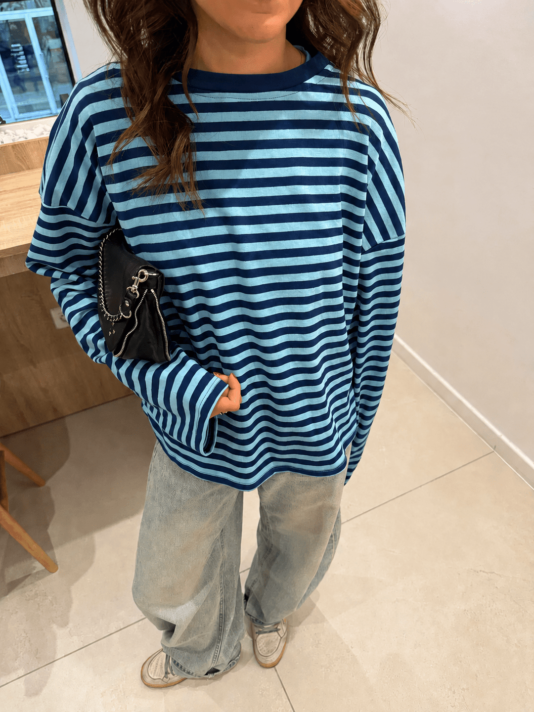 Striped Oversized Knit Sweater blue image 1 