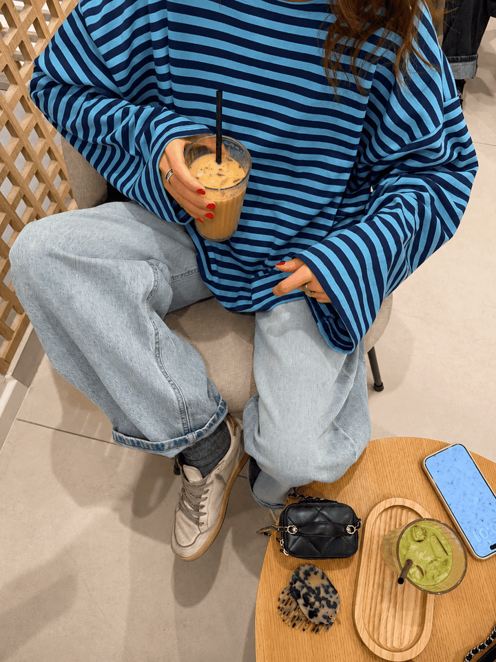 Striped Oversized Knit Sweater blue image 3 