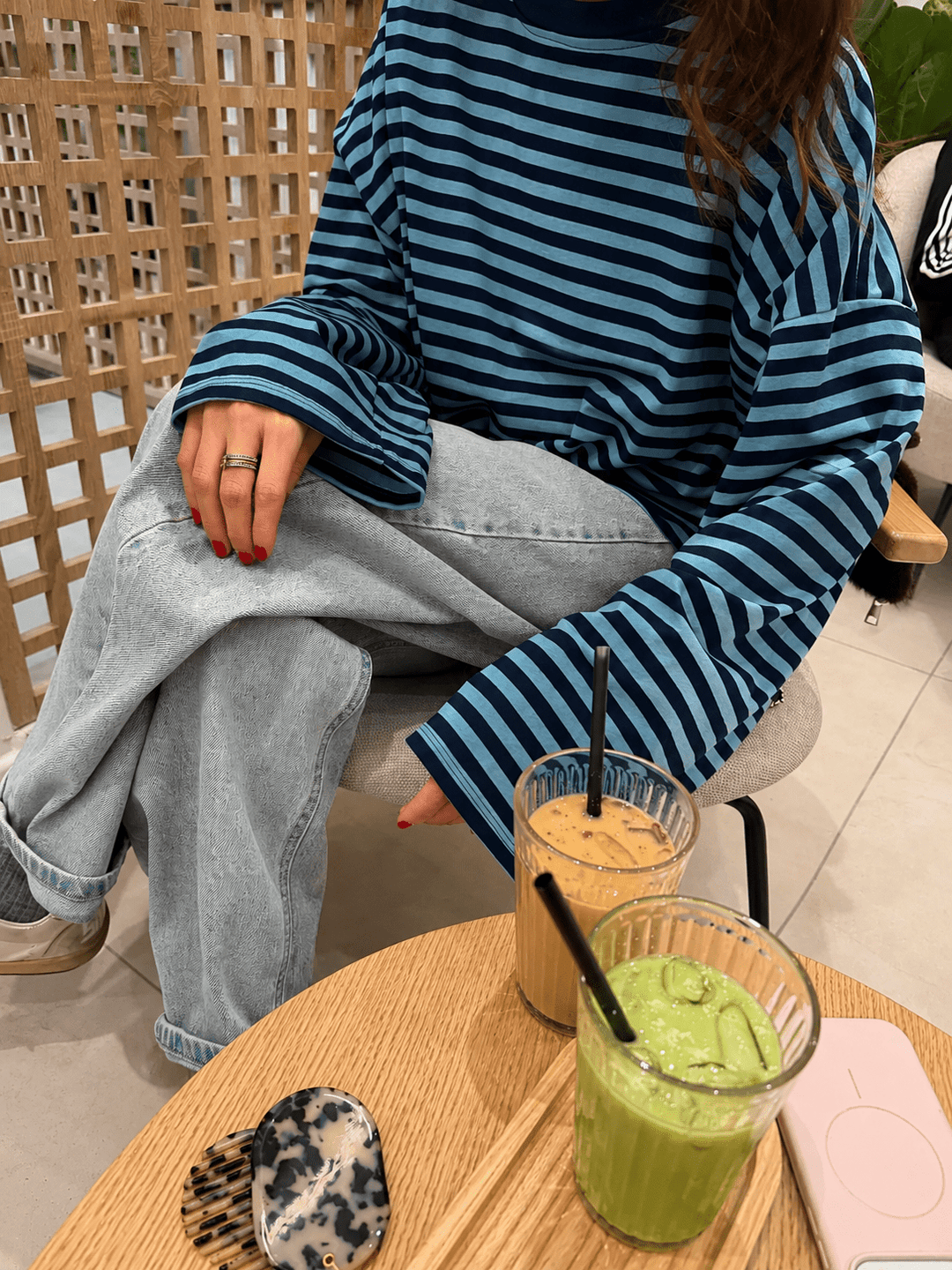 Striped Oversized Knit Sweater blue image 2 