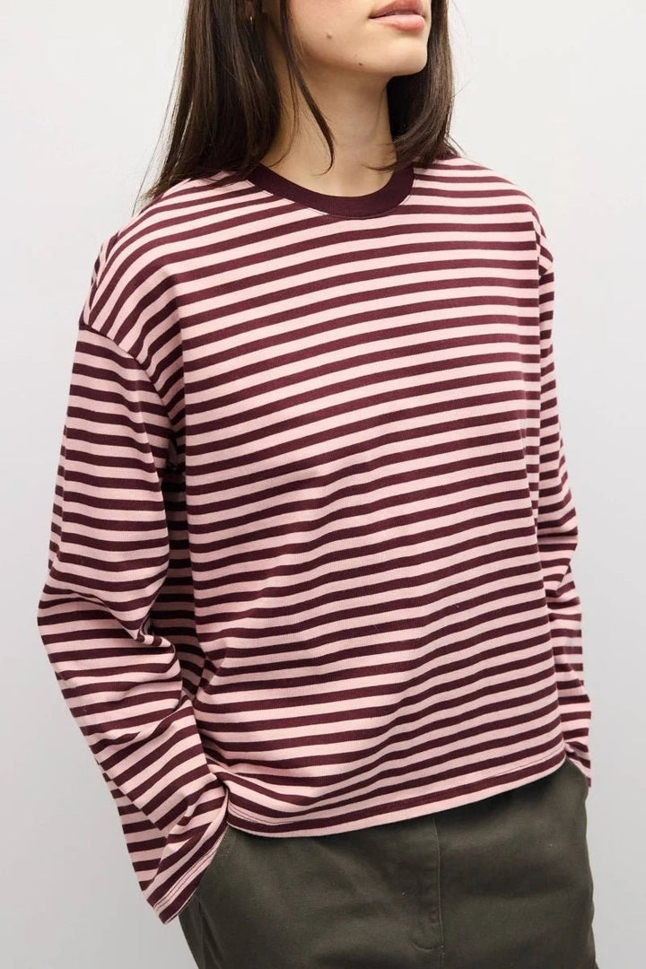 Striped Oversized Knit Sweater burgundy image 1 