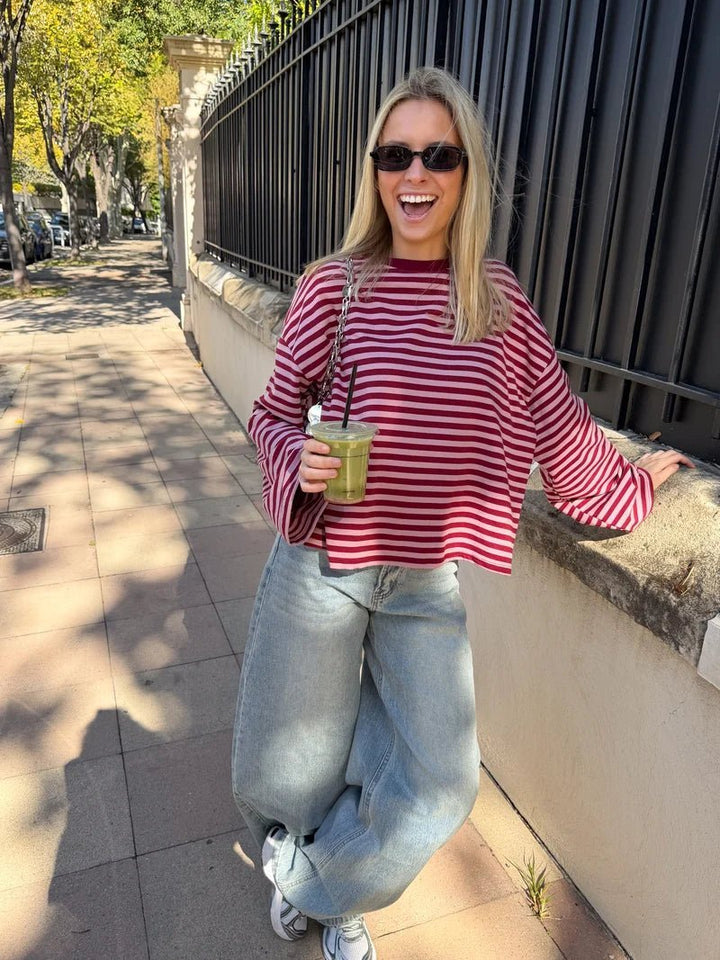 Striped Oversized Knit Sweater pink image 2 