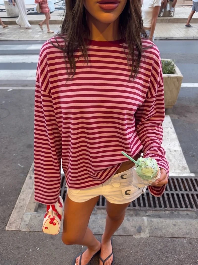 Striped Oversized Knit Sweater pink image 1 