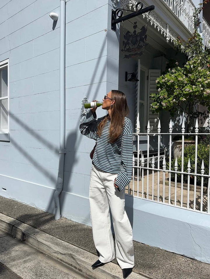 Striped Oversized Knit Sweater turquoise image 3 