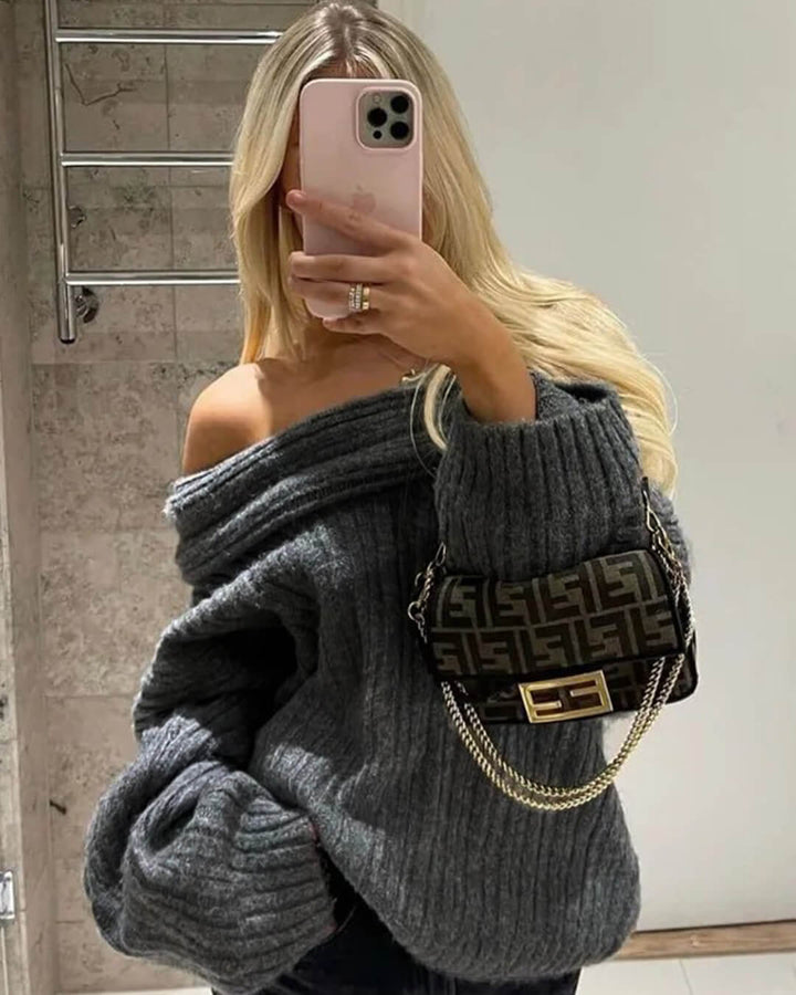 Off-Shoulder Knit Sweater gray image 3 