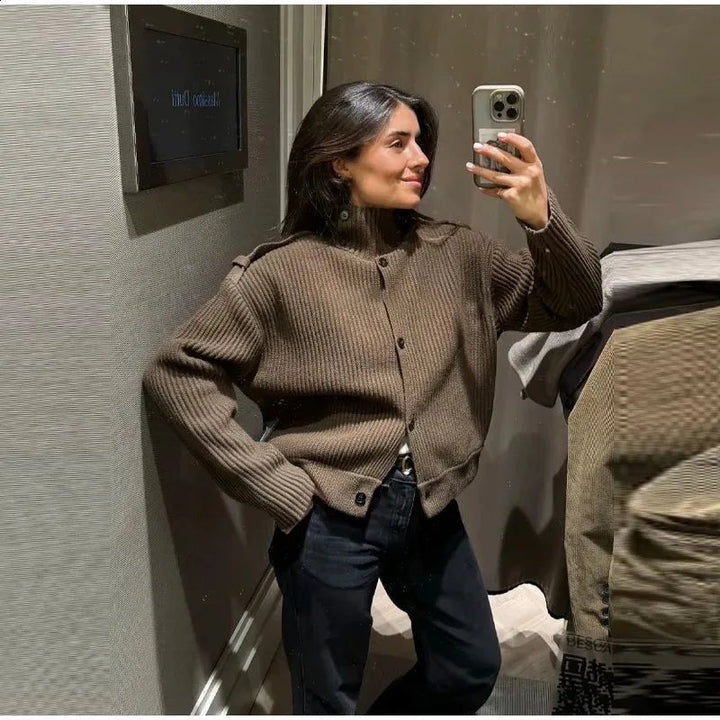 Knitted High Neck Cardigan brown image 2 