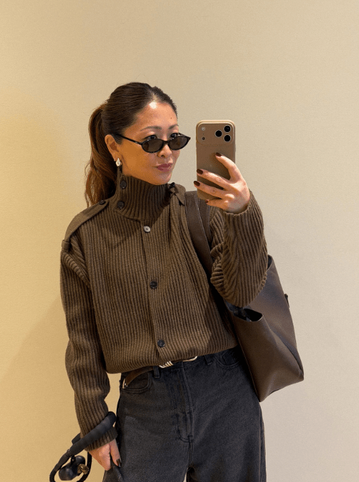 Knitted High Neck Cardigan brown image 1 