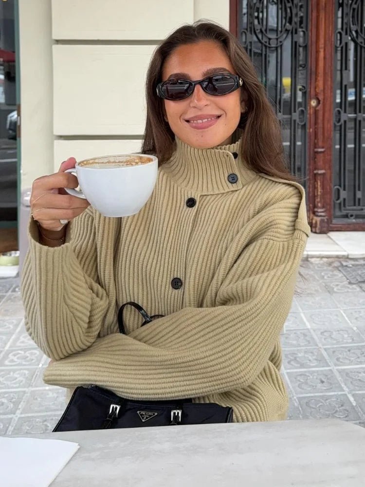 Knitted High Neck Cardigan brown image 3 