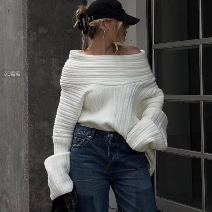 Off-Shoulder Knit Sweater gray image 1 