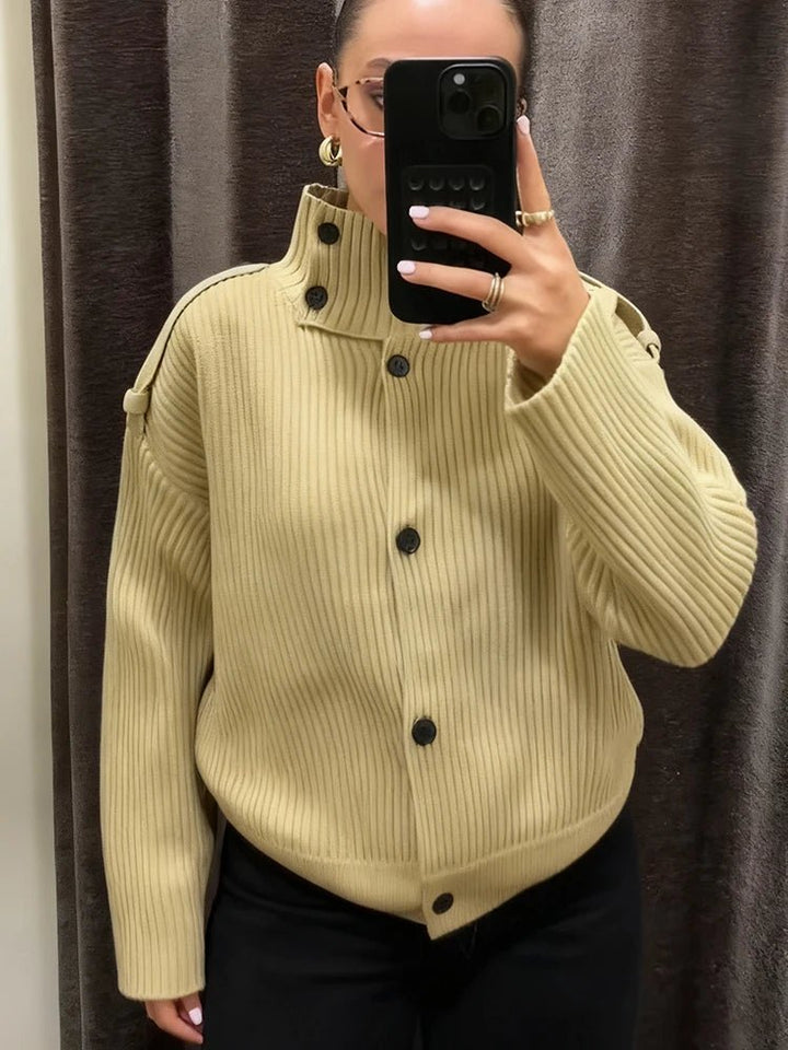 Stand Collar Knitted Cardigan beige image 3 