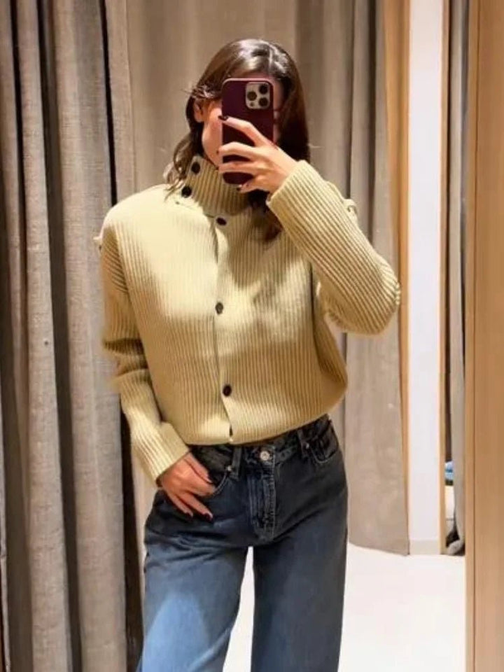 Stand Collar Knitted Cardigan beige image 6 