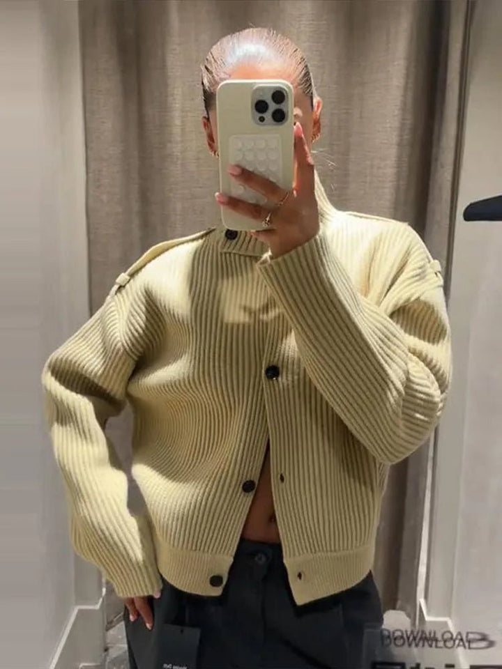 Stand Collar Knitted Cardigan beige image 7 