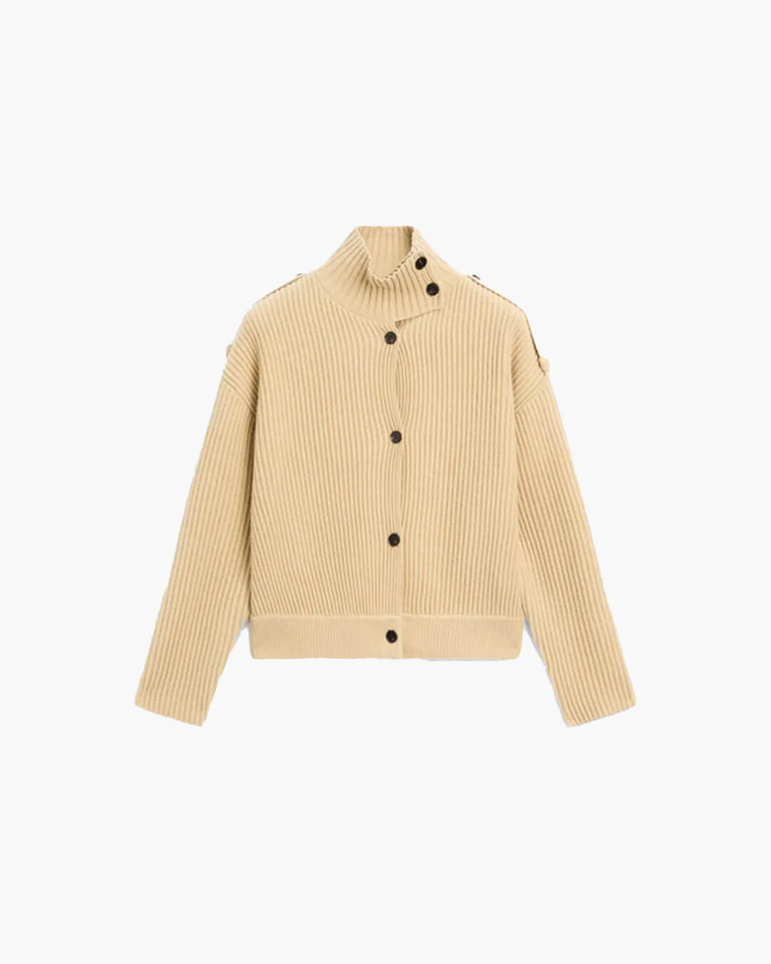 Stand Collar Knitted Cardigan beige image 2 