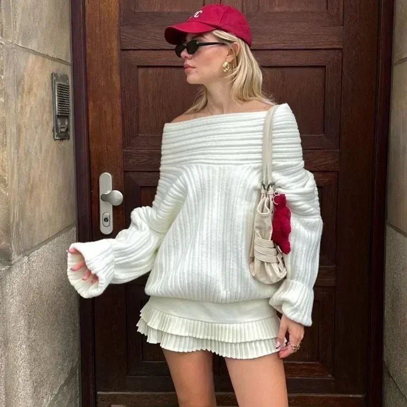 Off-Shoulder Knit Sweater white image 1 