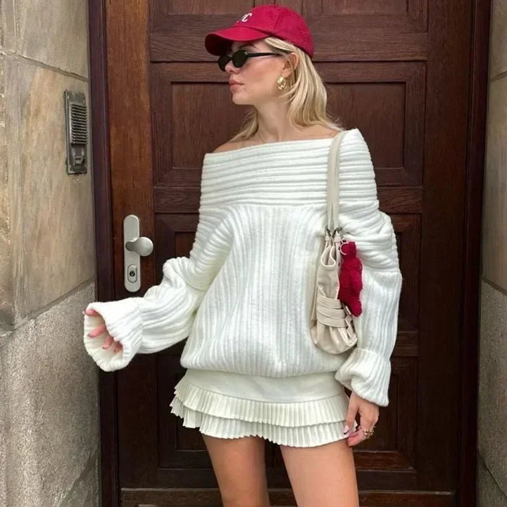 Off-Shoulder Knit Sweater white image 1 