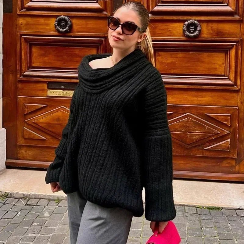 Off-Shoulder Knit Sweater black image 1 