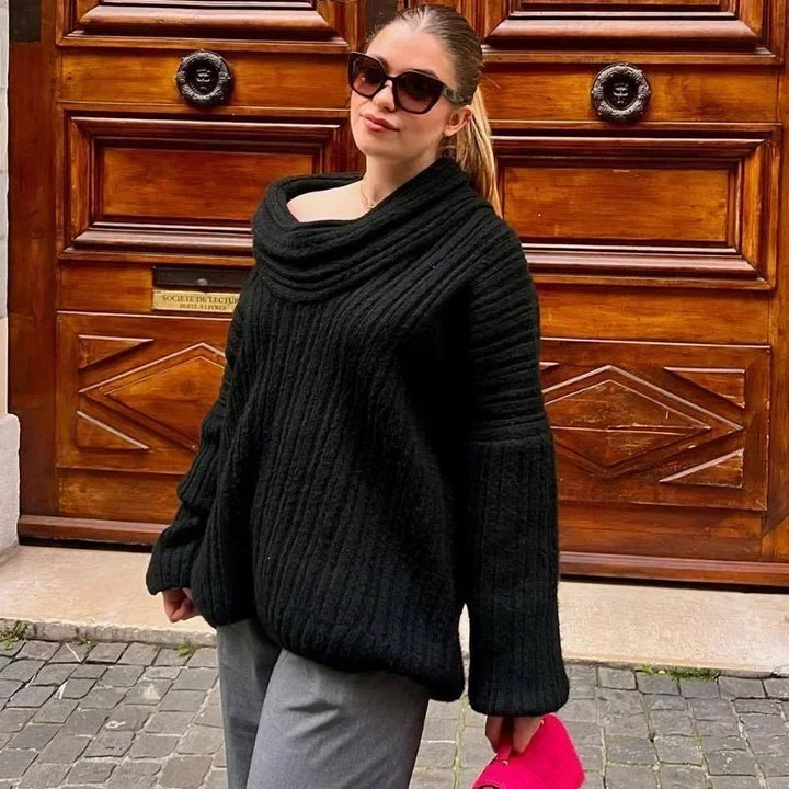 Off-Shoulder Knit Sweater black image 1 