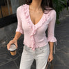 Ruffled Lace-Up Cardigan Top