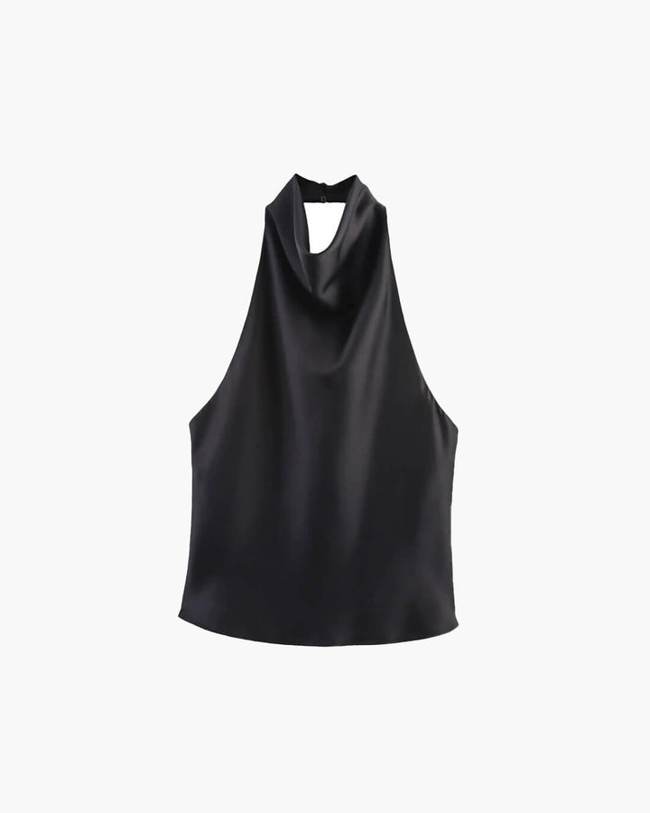 Halter Backless Satin Top black image 3 