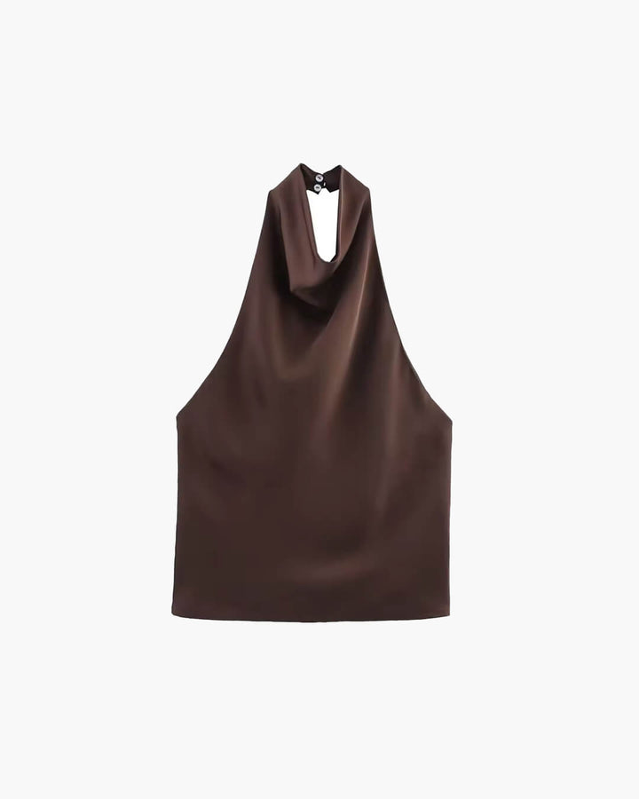 Halter Backless Satin Top dark brown image 1 
