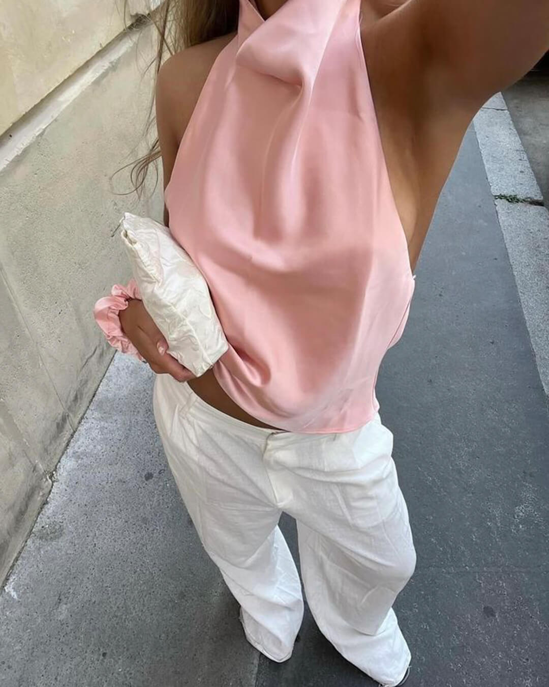 Halter Backless Satin Top pink image 1 