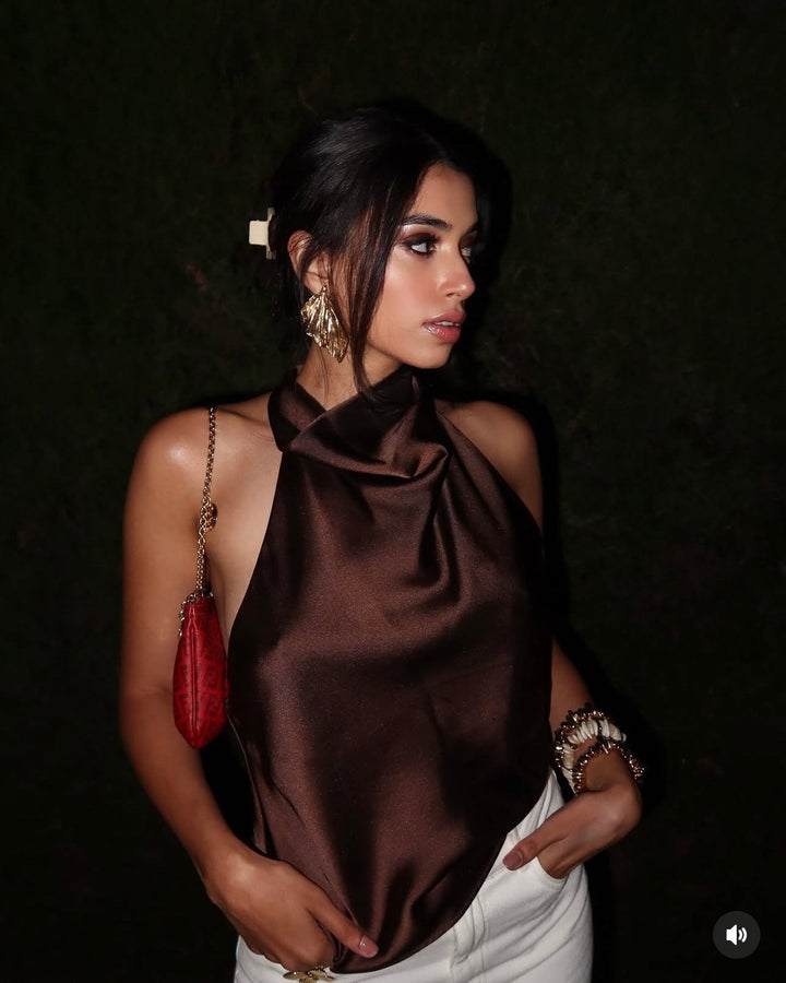 Halter Backless Satin Top dark brown image 3 