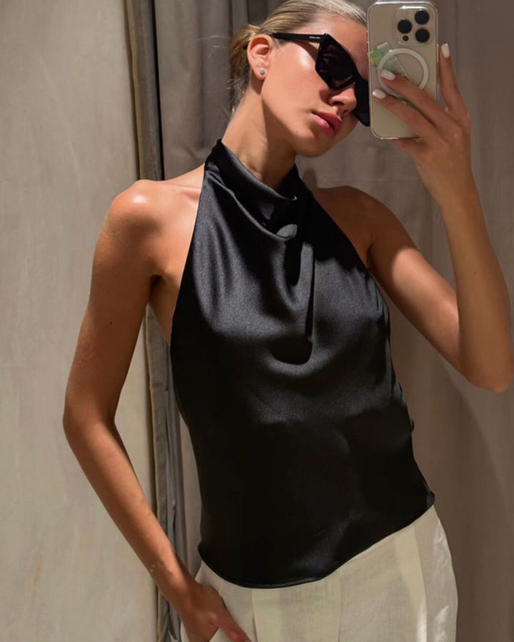 Halter Backless Satin Top black image 2 