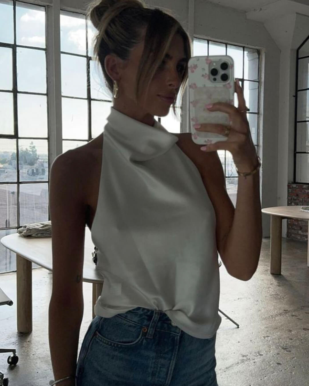 Halter Backless Satin Top white image 2 